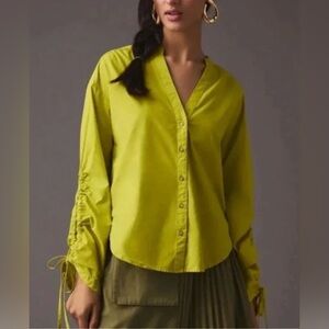 ANTHROPOLOGIE × PILCRO Poplin
Drawstring Blouse Chartreuse Green Size M